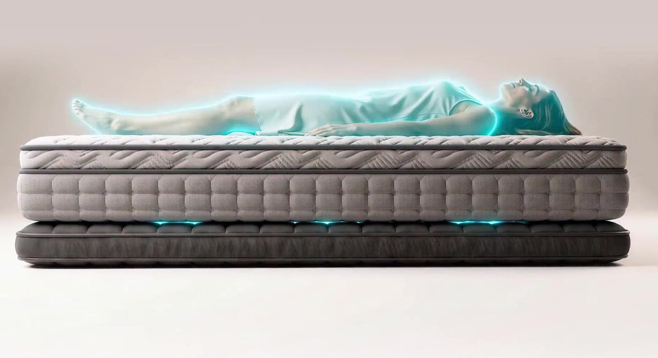 Someone lying on a mattress with the ANDUFIT module underneath it
